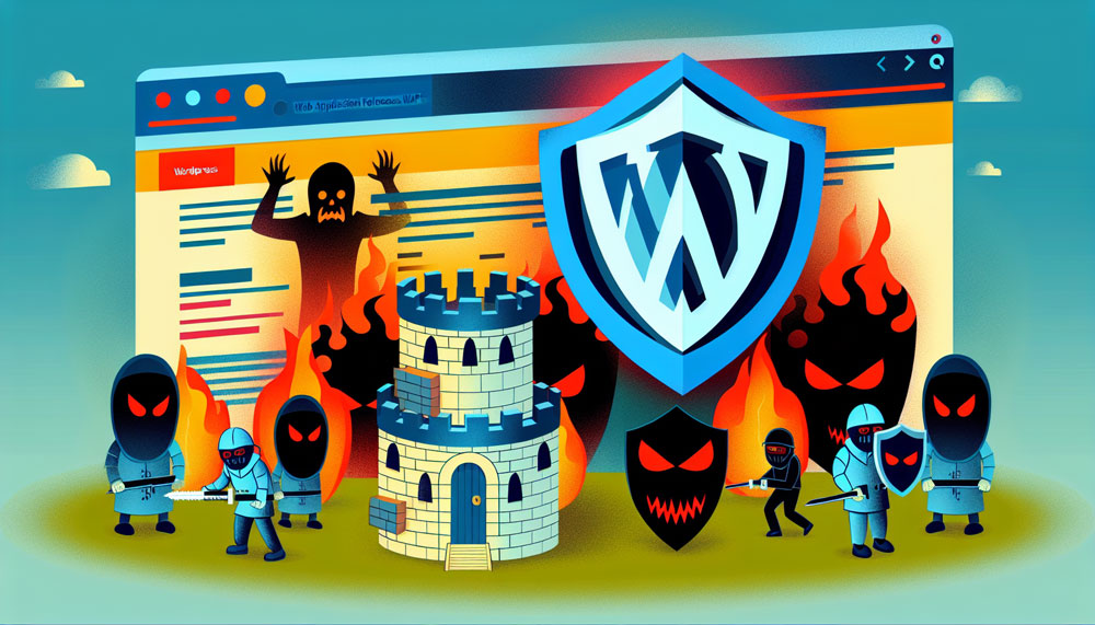 Web Application Firewall (WAF) safeguarding a WordPress site from cyber threats