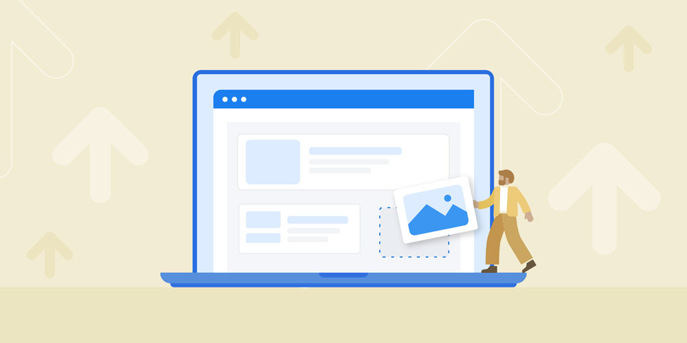 Cartoon graphic showing tips to Improve your business website with up arrows indicating an increase