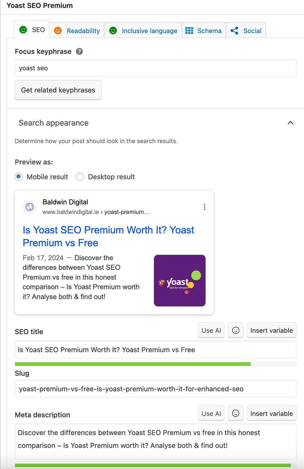 Yoast SEO enhanced keyword optimisation tool