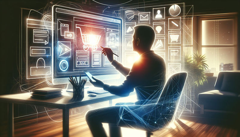 Illustration of a person building an ecommerce website