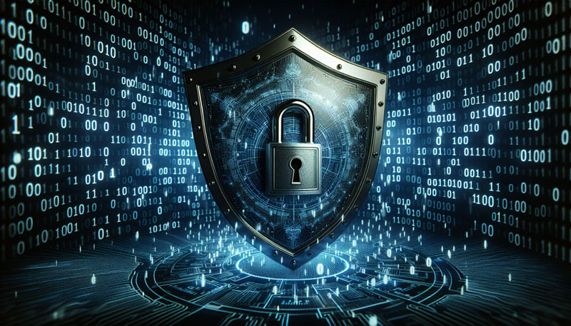 Website security concept with shield and lock, symbolising protection against future hacks