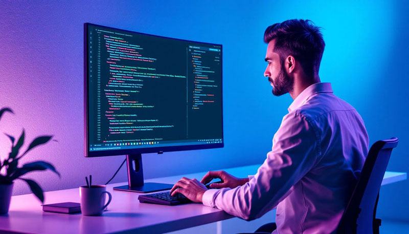 A developer coding with JavaScript, focusing on managing external links for a Shopify website.